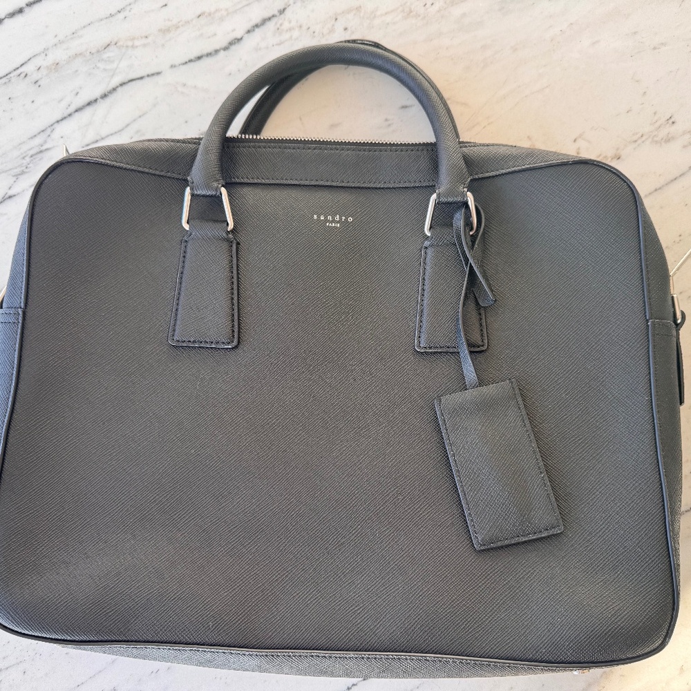 Sandro Men’s Saffiano Briefcase – Black 🖤